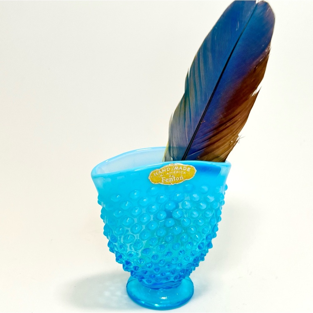 Fenton Hobnail Glass Blue Vase Vintage Opalescent Glow - Picture 5 of 13